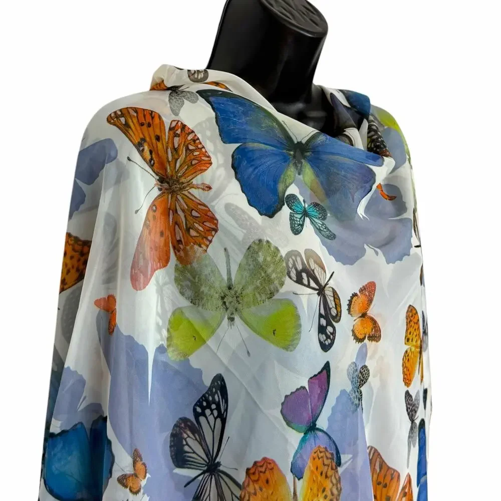 VTG Butterfly Print Square Scarf Wrap Shawl 48x48 Colorful Whimsical Fairycore